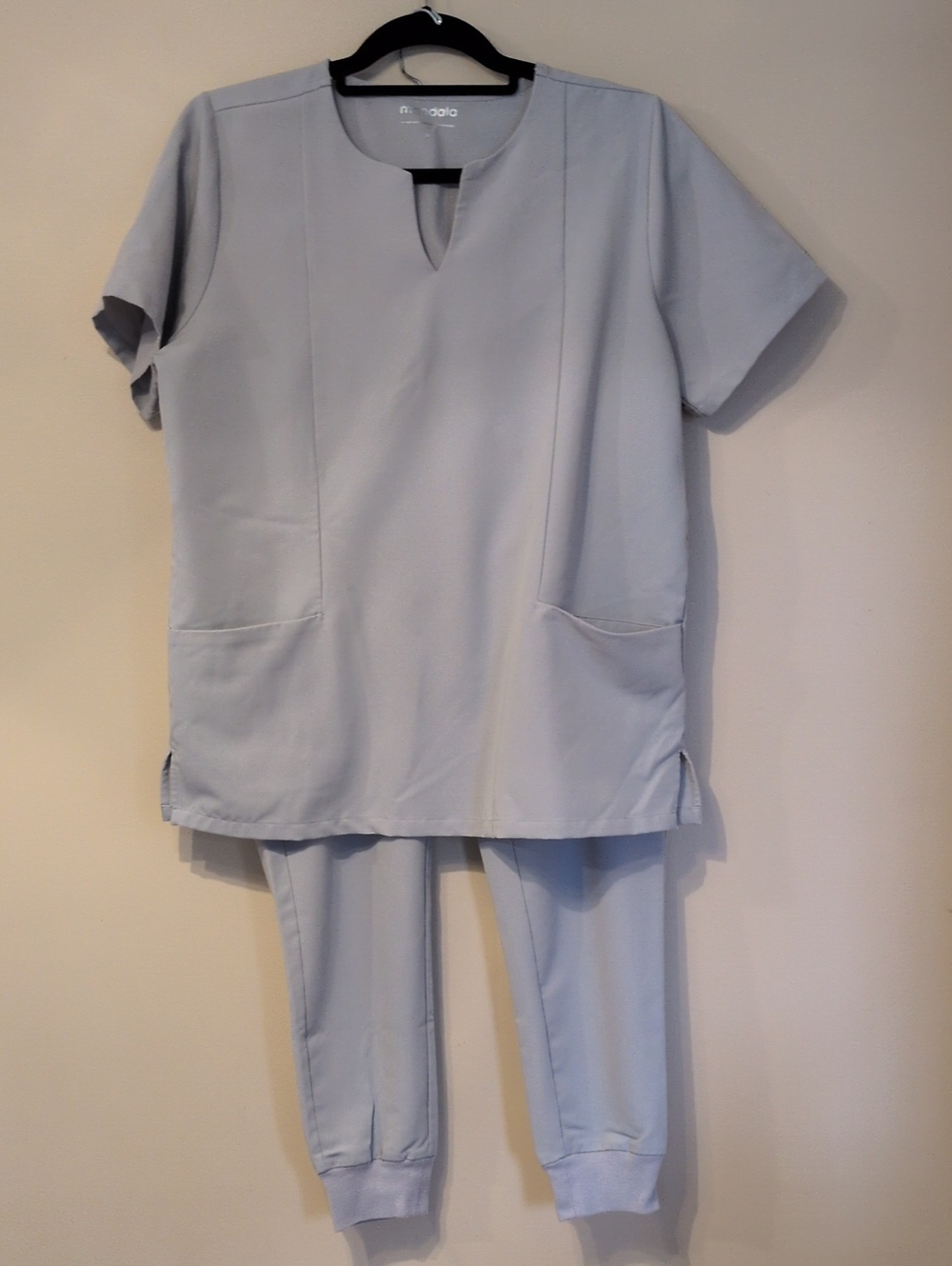 Mandala Women's  Cloud (Light Gray) Scrub Set - Top & Jogger Pants Size Medium